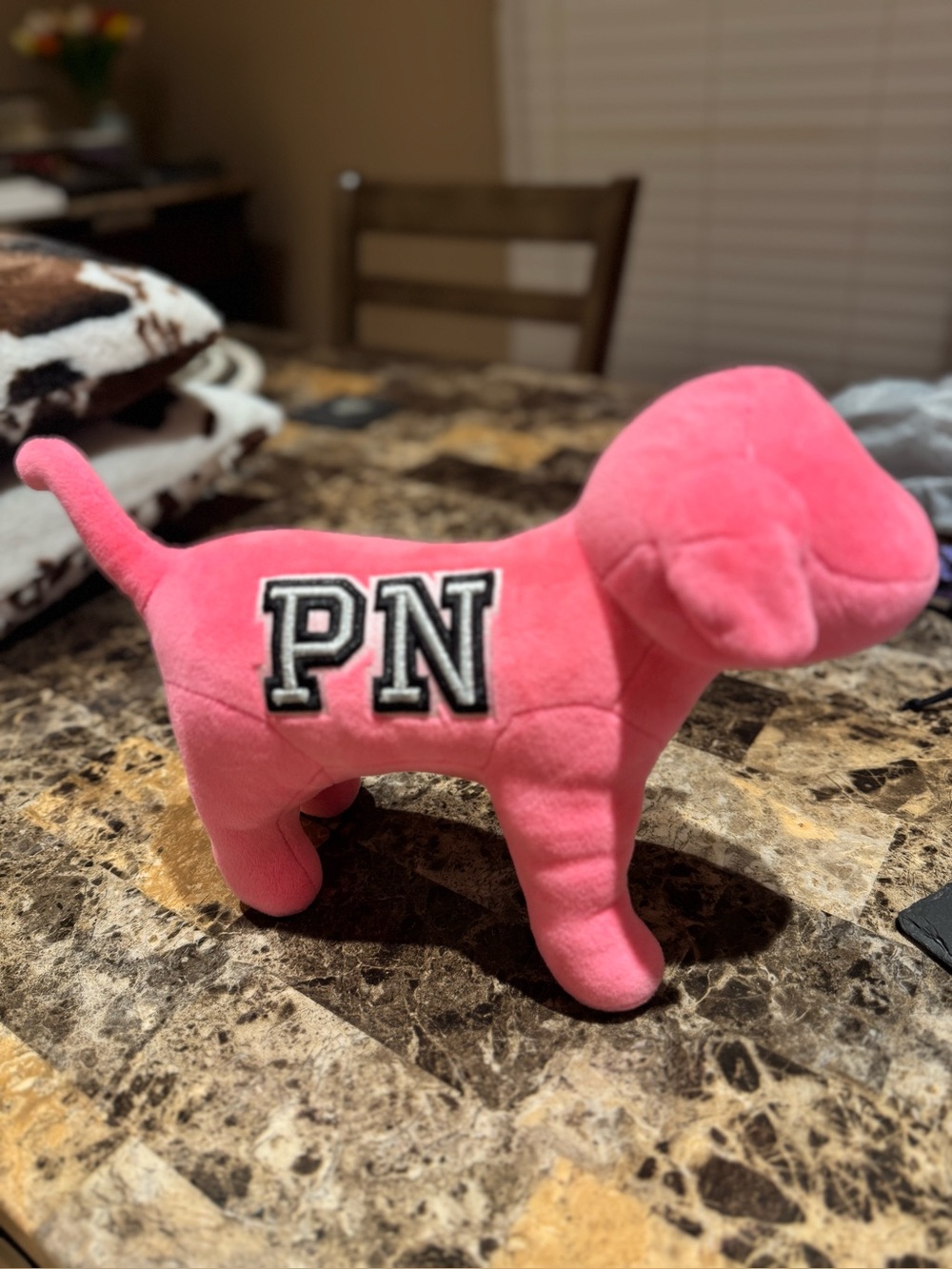 PINK Victoria's Secret Plush Dog Stuffed Animal with silver & black PN Patch